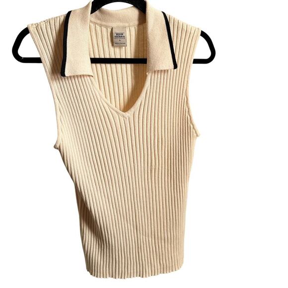 Vintage Ribbed Knit Polo Sweater Vest Beige Cream XL - Picture 2 of 9